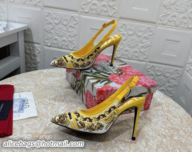 Hot Style Dolce & Gabbana DG Embroidered Slingback Pumps 10cm Yellow 813018