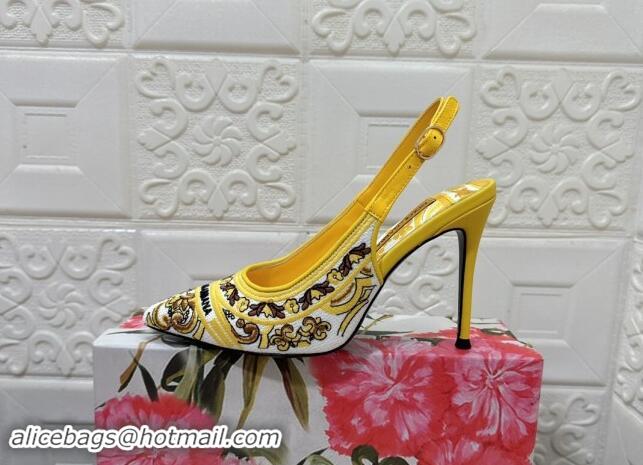 Hot Style Dolce & Gabbana DG Embroidered Slingback Pumps 10cm Yellow 813018