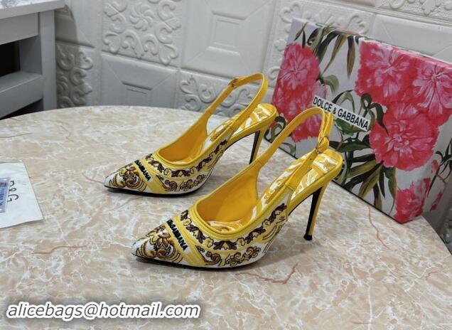 Hot Style Dolce & Gabbana DG Embroidered Slingback Pumps 10cm Yellow 813018