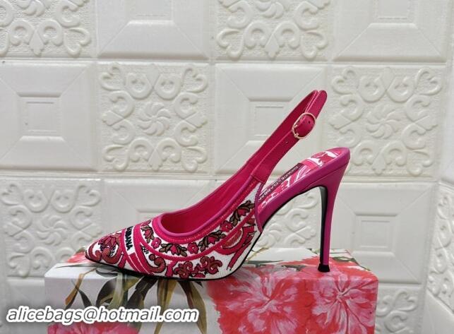 Stylish Dolce & Gabbana DG Embroidered Slingback Pumps 10cm Pink 813019