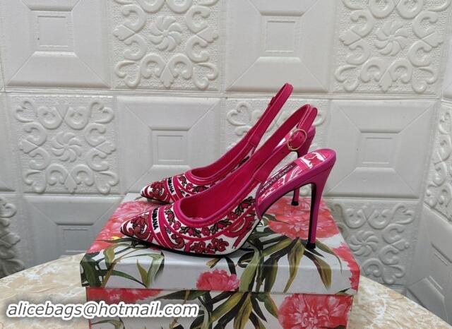 Stylish Dolce & Gabbana DG Embroidered Slingback Pumps 10cm Pink 813019