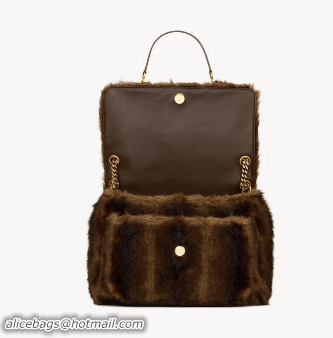 Top Quality SAINT LAURENT NIKI Large In Shearling Y80389 Dark Brown