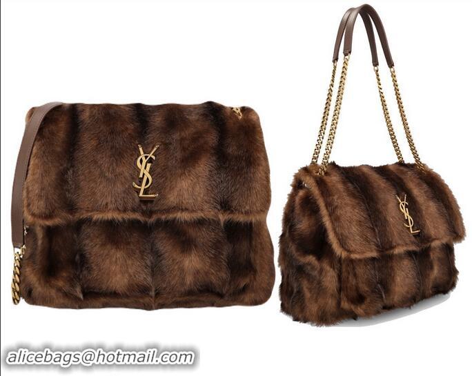 Top Quality SAINT LAURENT NIKI Large In Shearling Y80389 Dark Brown