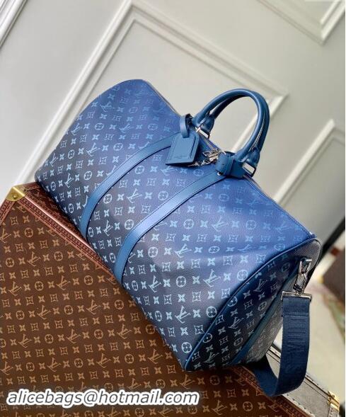 Buy Cheap Louis Vuitton Keepall Bandouliere 55 Travel bag in Navy Blue Monogram Gradient canvas M11558 2024