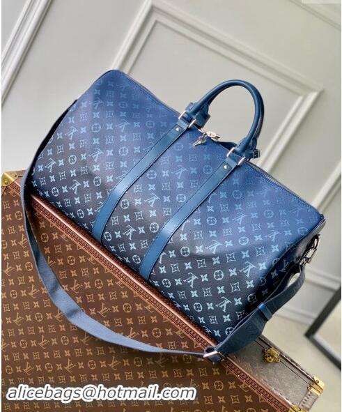 Buy Cheap Louis Vuitton Keepall Bandouliere 55 Travel bag in Navy Blue Monogram Gradient canvas M11558 2024