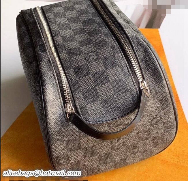 Top Quality Louis Vuitton Dopp Kit Toiletry Bag in Black Damier Graphite Canvas M47527 2024