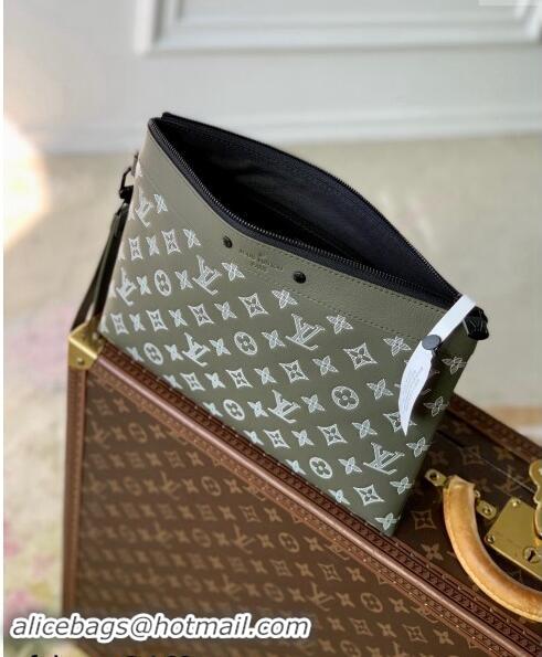 Grade Design Louis Vuitton Pochette To-Go Pouch in Monogram Shadow Leather M81570 Green/White 2024