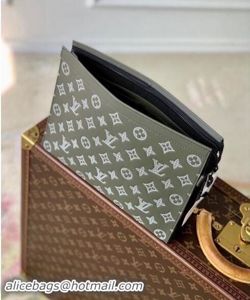 Trendy Design Louis Vuitton Pochette Voyage MM Pouch in Monogram Shadow Leather M61692 Green/White 2024