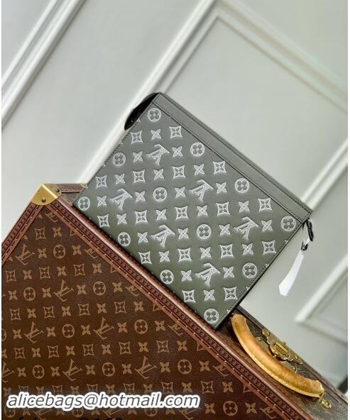 Trendy Design Louis Vuitton Pochette Voyage MM Pouch in Monogram Shadow Leather M61692 Green/White 2024