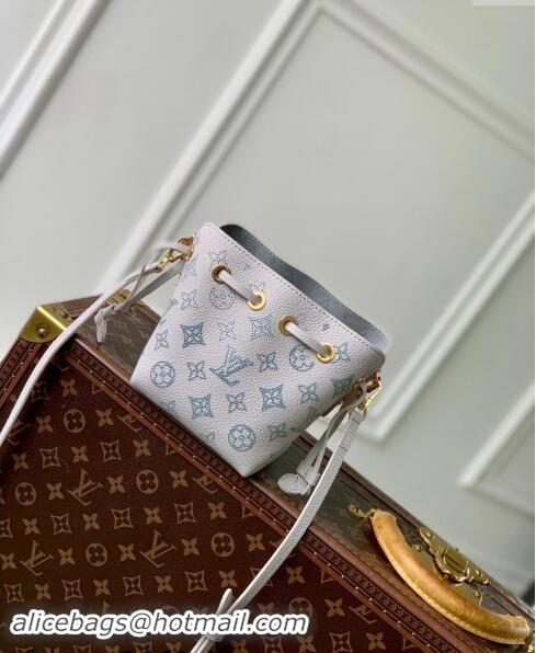 Best Quality Louis Vuitton Pico Bella Bucket Bag in Mahina Perforated Leather M12521 Brume Grey/Blue 2024