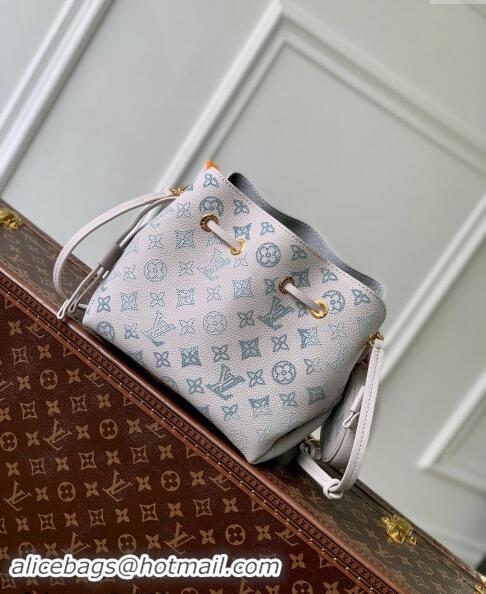 Famous Brand Louis Vuitton Bella Bucket Bag in Mahina Perforated Leather M12125 Brume Grey/Blue 2024