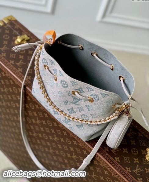 Famous Brand Louis Vuitton Bella Bucket Bag in Mahina Perforated Leather M12125 Brume Grey/Blue 2024