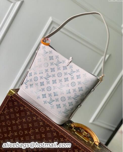 Top Quality Louis Vuitton Flore Bucket Bag in Mahina Perforated Leather M12496 Brume Grey/Blue 2024