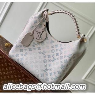 Shop Grade Louis Vuitton Carmel Hobo Bag in Mahina Perforated Leather M12093 Brume Grey/Blue 2024