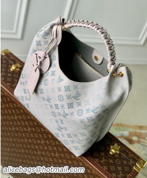 Shop Grade Louis Vuitton Carmel Hobo Bag in Mahina Perforated Leather M12093 Brume Grey/Blue 2024