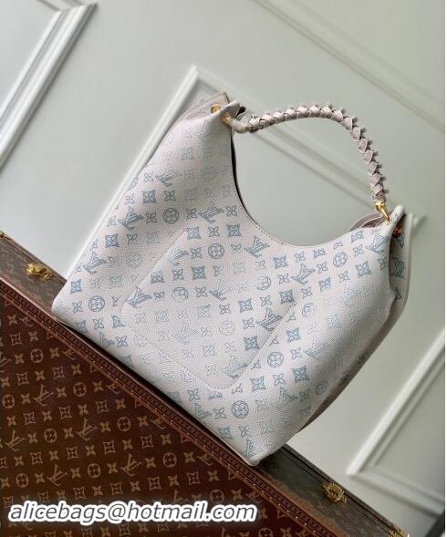 Shop Grade Louis Vuitton Carmel Hobo Bag in Mahina Perforated Leather M12093 Brume Grey/Blue 2024