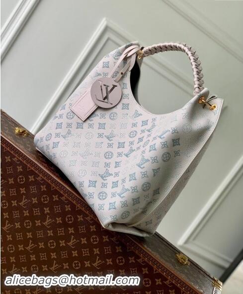 Shop Grade Louis Vuitton Carmel Hobo Bag in Mahina Perforated Leather M12093 Brume Grey/Blue 2024