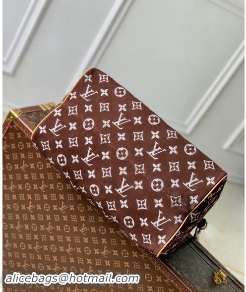 Super Quality Louis Vuitton RUNWAY Speedy P9 Bandouliere 40 Bag in Brown Monogram Suede M24428 2024