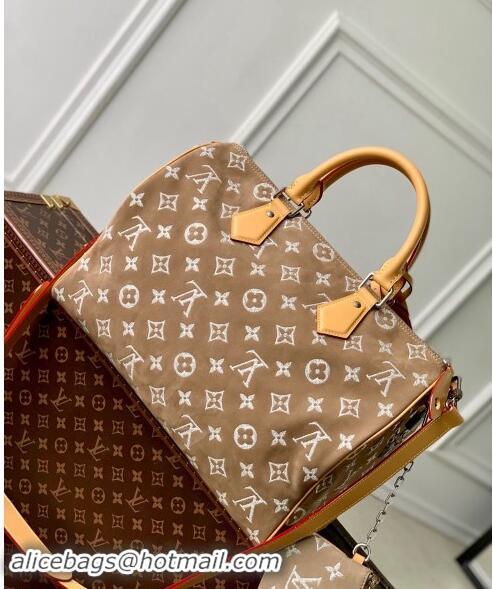 Luxurious Louis Vuitton RUNWAY Speedy P9 Bandouliere 40 Bag in Beige Monogram Suede M24430 2024