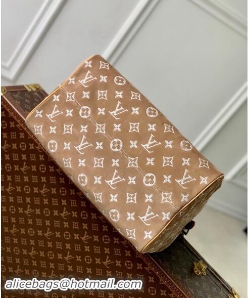 Luxurious Louis Vuitton RUNWAY Speedy P9 Bandouliere 40 Bag in Beige Monogram Suede M24430 2024