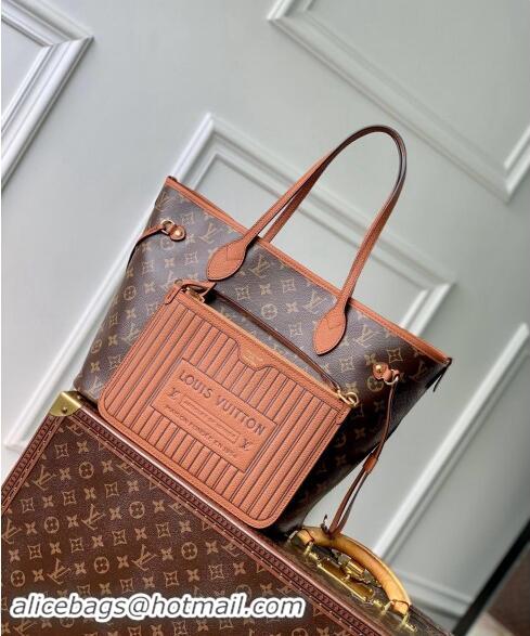 Promotional Louis Vuitton Neverfull Inside Out MM Tote Bag Leather/Monogram Canvas M12061 Tan Brown 2024