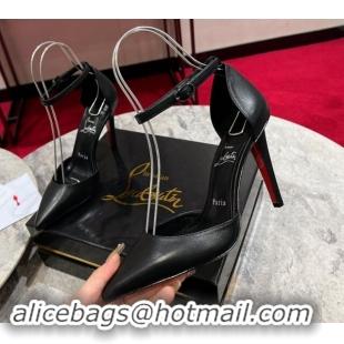 Unique Style Christian Louboutin Calfskin Strap Mary Janes Pointed Pumps 10cm Black 506012