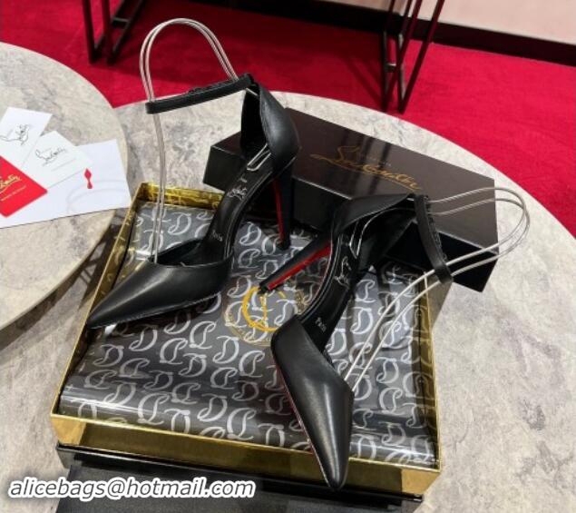 Unique Style Christian Louboutin Calfskin Strap Mary Janes Pointed Pumps 10cm Black 506012