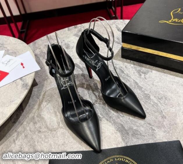 Unique Style Christian Louboutin Calfskin Strap Mary Janes Pointed Pumps 10cm Black 506012