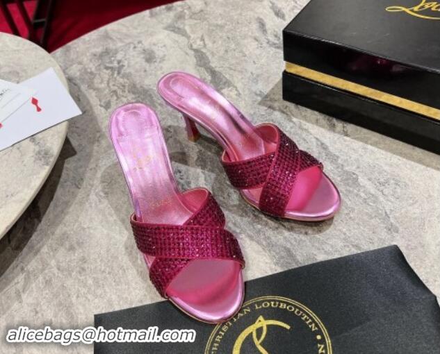 Best Product Christian Louboutin Mariza Is Back Strass Heel Slide Sandals 8.5cm Pink 506014