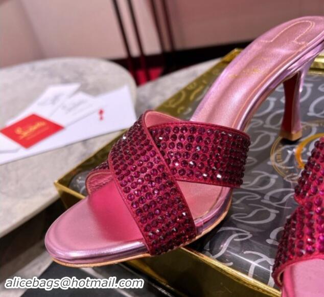 Best Product Christian Louboutin Mariza Is Back Strass Heel Slide Sandals 8.5cm Pink 506014