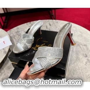 Luxury Cheap Christian Louboutin Mariza Is Back Strass Heel Slide Sandals 8.5cm Silver 506015