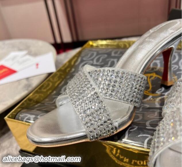 Luxury Cheap Christian Louboutin Mariza Is Back Strass Heel Slide Sandals 8.5cm Silver 506015