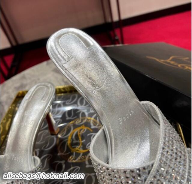 Luxury Cheap Christian Louboutin Mariza Is Back Strass Heel Slide Sandals 8.5cm Silver 506015