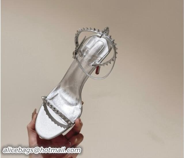 Durable Christian Louboutin So Me Heel Sandals 10.5cm with Studded Strap Silver 506016