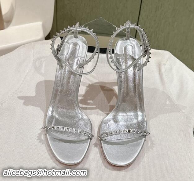 Durable Christian Louboutin So Me Heel Sandals 10.5cm with Studded Strap Silver 506016