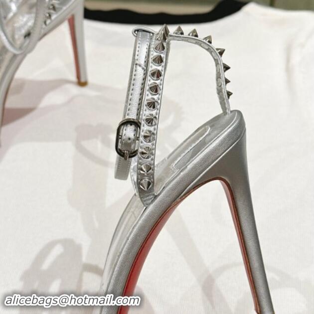 Durable Christian Louboutin So Me Heel Sandals 10.5cm with Studded Strap Silver 506016