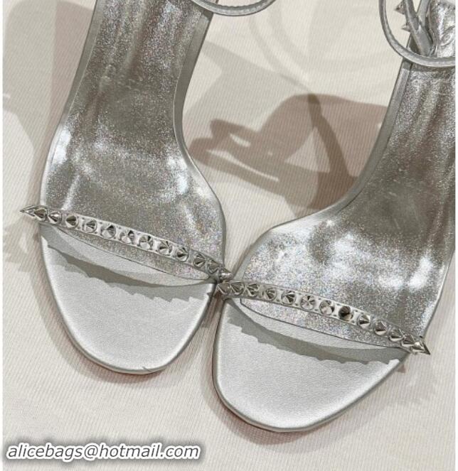 Durable Christian Louboutin So Me Heel Sandals 10.5cm with Studded Strap Silver 506016