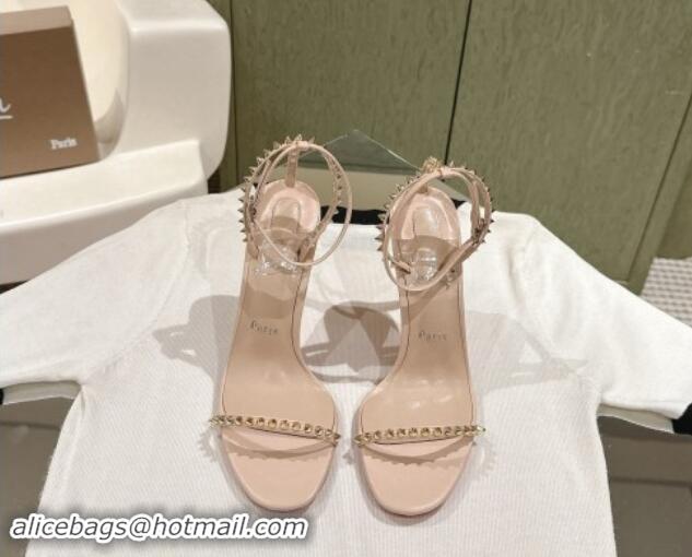 Pretty Style Christian Louboutin So Me Heel Sandals 10.5cm with Studded Strap Beige 506017