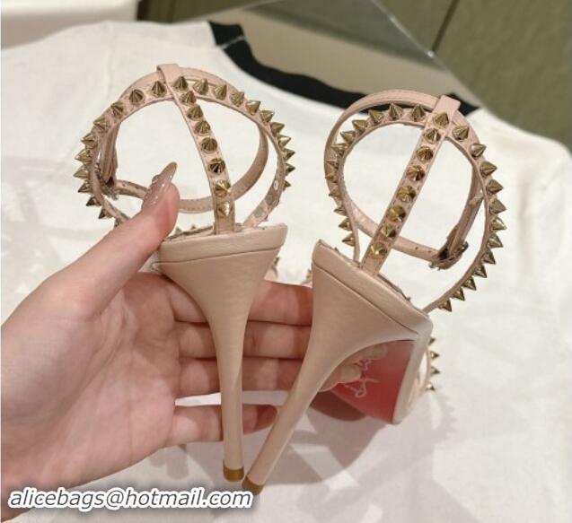 Pretty Style Christian Louboutin So Me Heel Sandals 10.5cm with Studded Strap Beige 506017