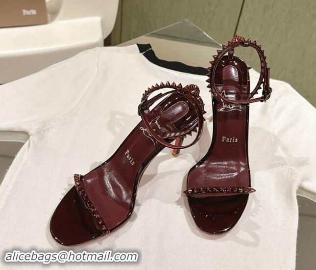 Good Quality Christian Louboutin So Me Heel Sandals 10.5cm with Studded Strap Burgundy 506020