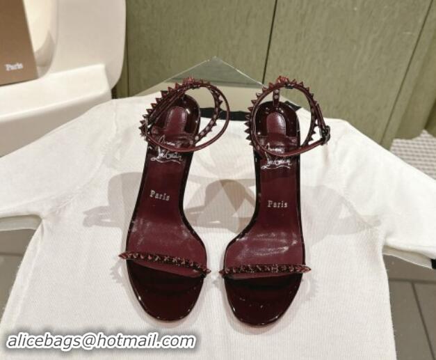 Good Quality Christian Louboutin So Me Heel Sandals 10.5cm with Studded Strap Burgundy 506020