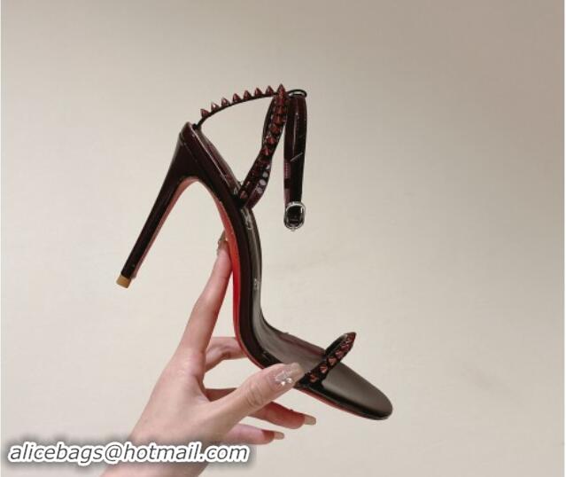 Good Quality Christian Louboutin So Me Heel Sandals 10.5cm with Studded Strap Burgundy 506020