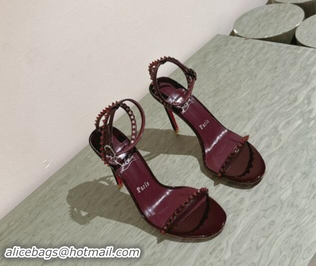 Good Quality Christian Louboutin So Me Heel Sandals 10.5cm with Studded Strap Burgundy 506020