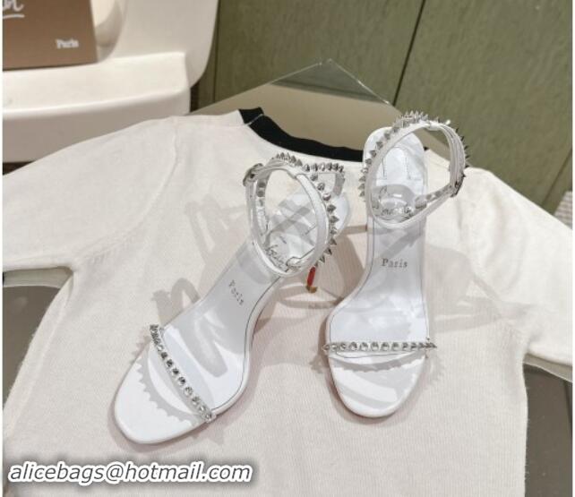 Popular Style Christian Louboutin So Me Heel Sandals 10.5cm with Studded Strap White 506022