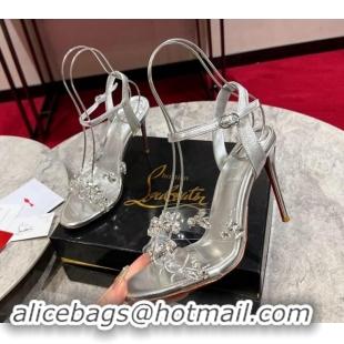 Top Design Christian Louboutin Degrasandal Queen Heel Sandals 10cm with Strass Silver 506023