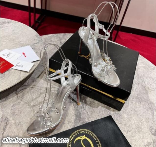 Top Design Christian Louboutin Degrasandal Queen Heel Sandals 10cm with Strass Silver 506023