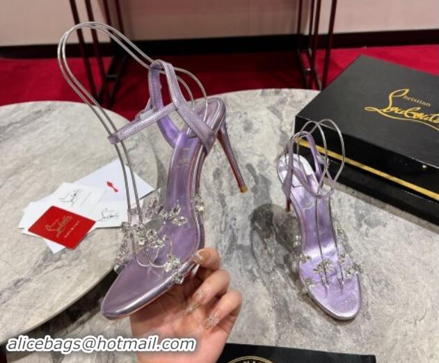 Luxury Discount Christian Louboutin Degrasandal Queen Heel Sandals 10cm with Strass Purple 506024