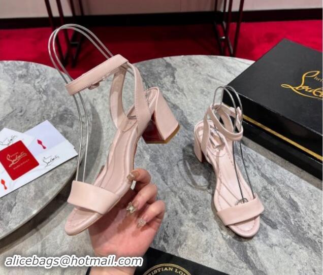 Luxury Christian Louboutin Miss Sabina Heel Sandals 5.5cm in Nappa Leather Light Pink 506025