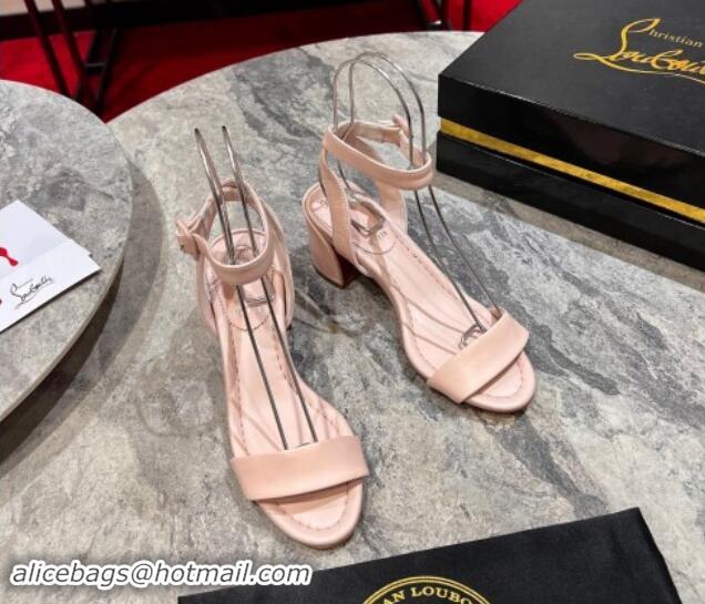 Luxury Christian Louboutin Miss Sabina Heel Sandals 5.5cm in Nappa Leather Light Pink 506025