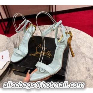 Feminine Christian Louboutin Ginko Girl Sandals 8.5cm in Nappa Leather with Leaf Heel Blue 506028